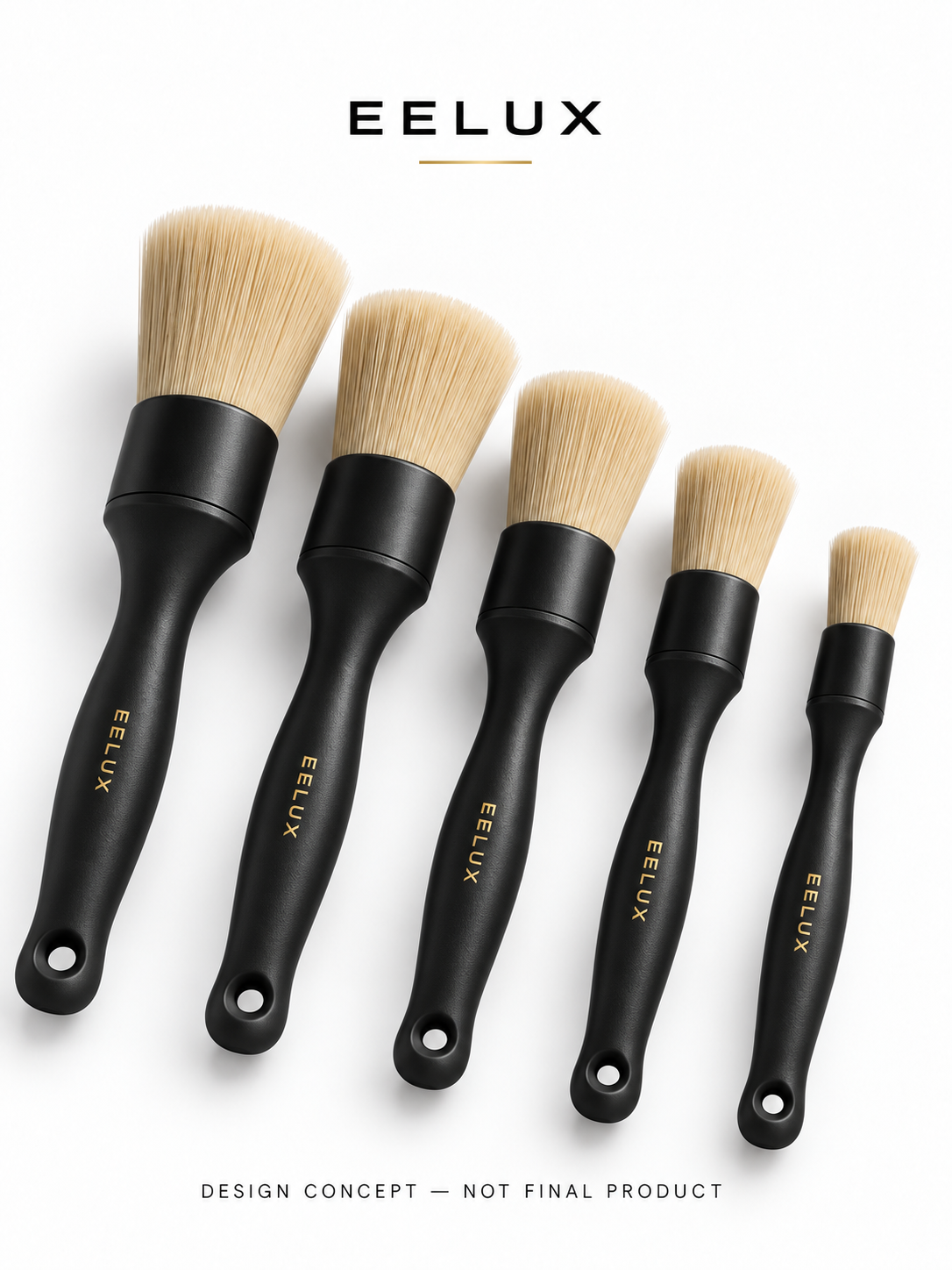 EELUX proposed detailing brush set, angled set. Design concept, not a final manufactured product.