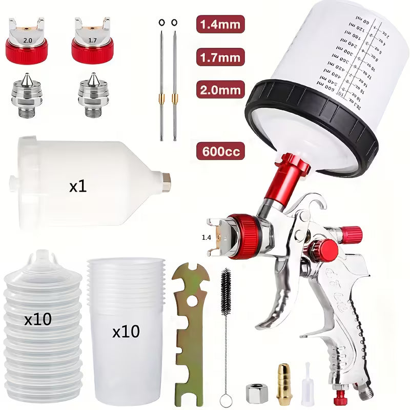 ProFinish HVLP Spray Gun Kit – 3 Nozzles (1.4 / 1.7 / 2.0mm), Disposable Cup System