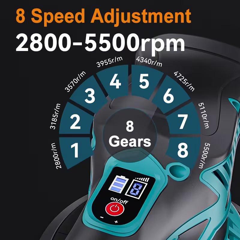 HOTU Cordless Polisher 5500 RPM – 8-Speed