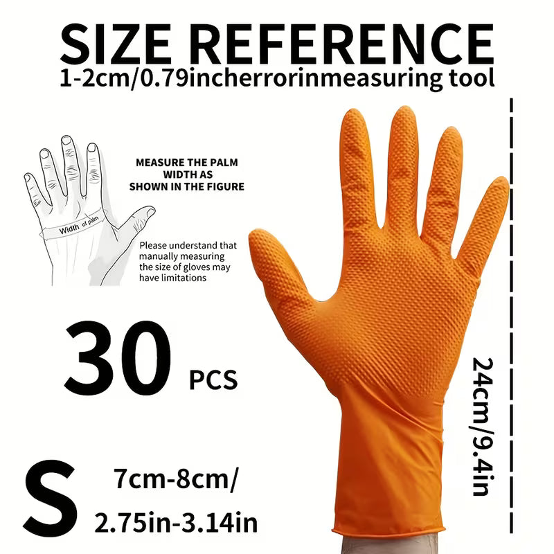 100pcs Orange Diamond Textured Nitrile Gloves