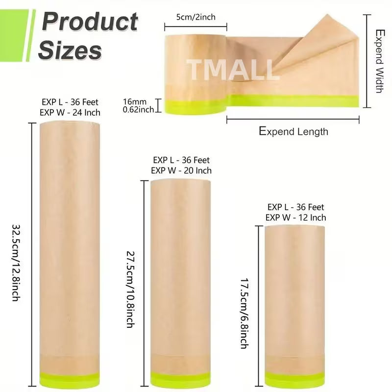 Pre-Cut Automotive Masking Paper with Tape