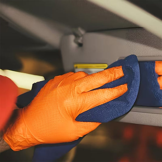100pcs Orange Diamond Textured Nitrile Gloves