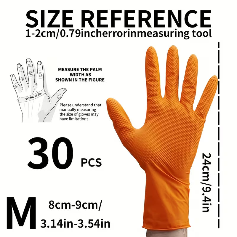 100pcs Orange Diamond Textured Nitrile Gloves