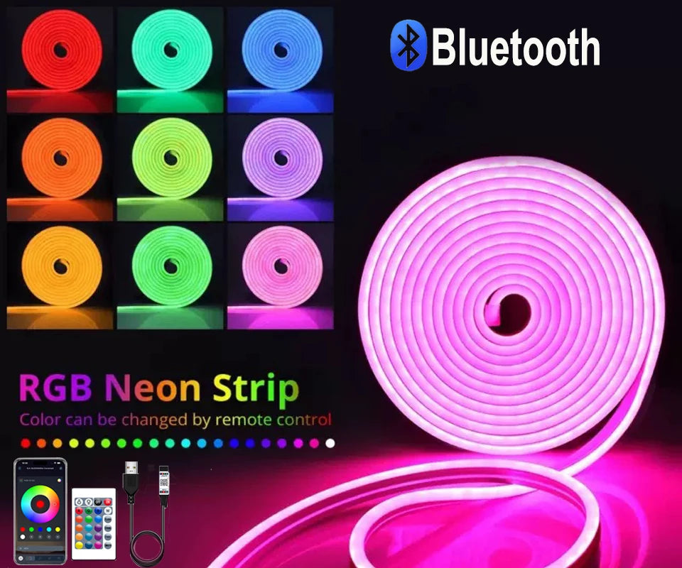 RGBIC Neon LED Strip – Flexible USB/BT Control, 3M/5M Multi-Color Light Decoration