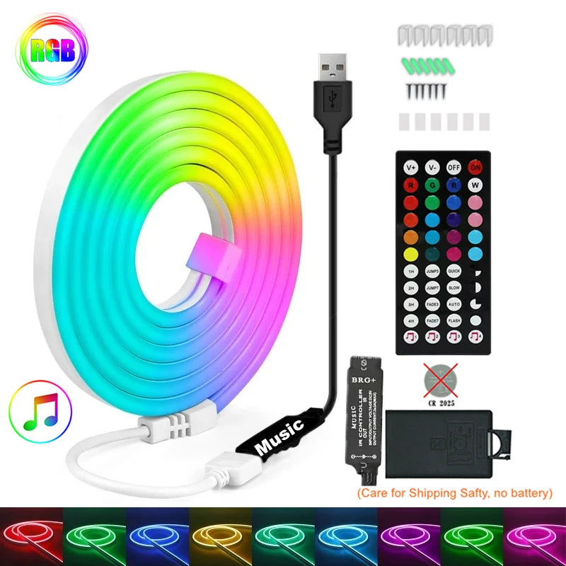 RGBIC Neon LED Strip – Flexible USB/BT Control, 3M/5M Multi-Color Light Decoration