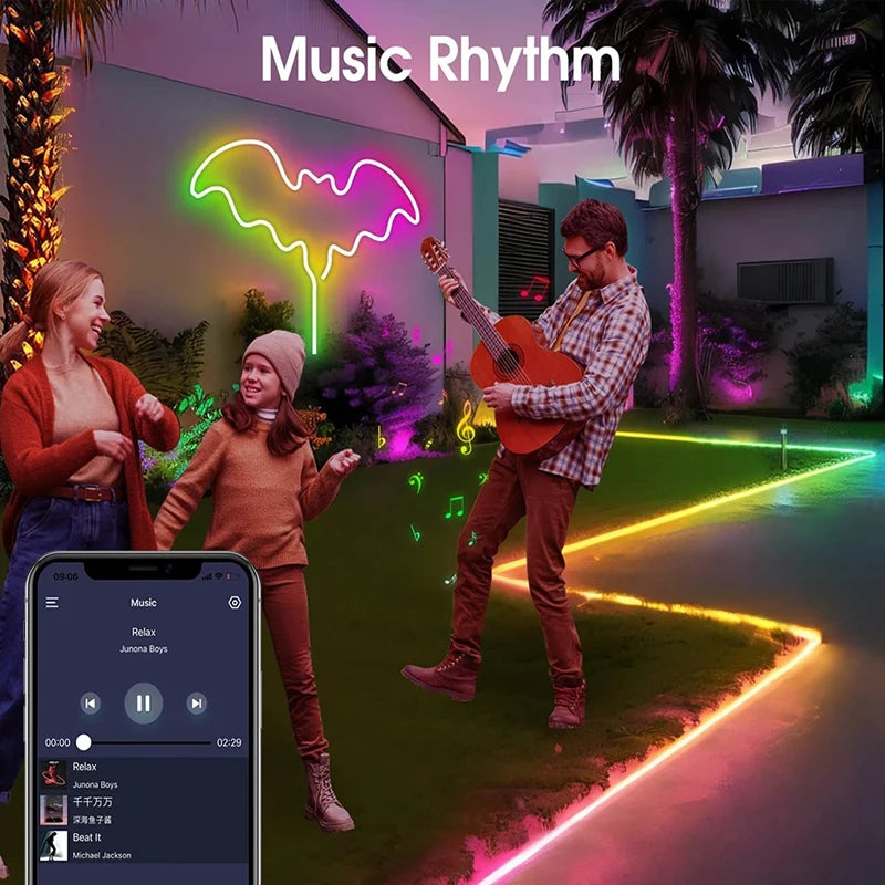 RGBIC Neon LED Strip – Flexible USB/BT Control, 3M/5M Multi-Color Light Decoration