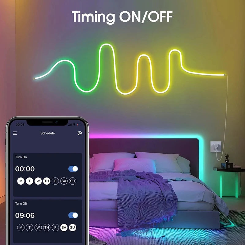 RGBIC Neon LED Strip – Flexible USB/BT Control, 3M/5M Multi-Color Light Decoration