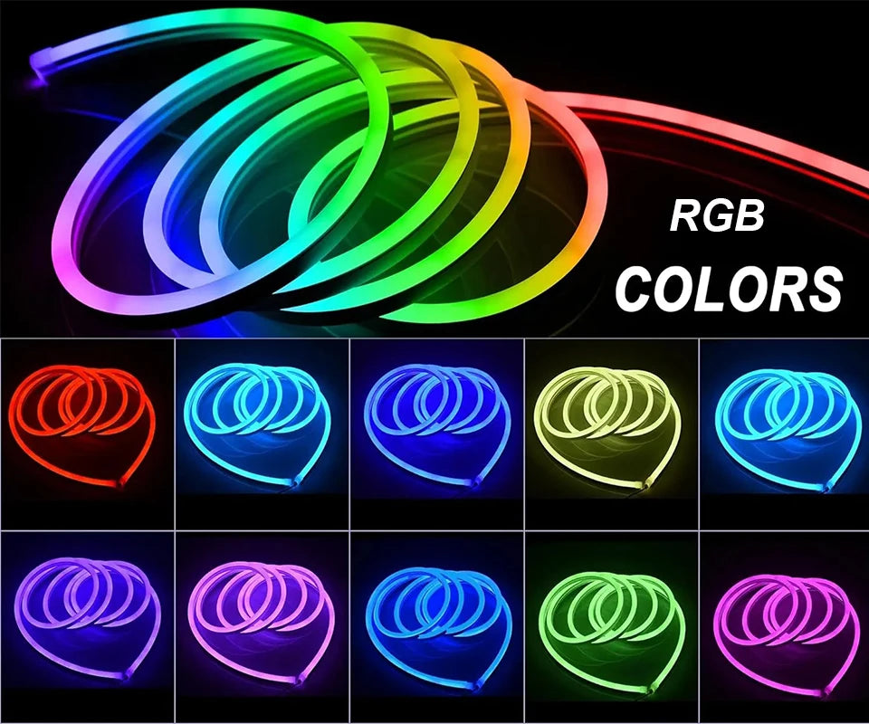 RGBIC Neon LED Strip – Flexible USB/BT Control, 3M/5M Multi-Color Light Decoration