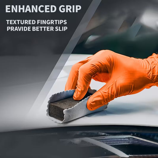 100pcs Orange Diamond Textured Nitrile Gloves