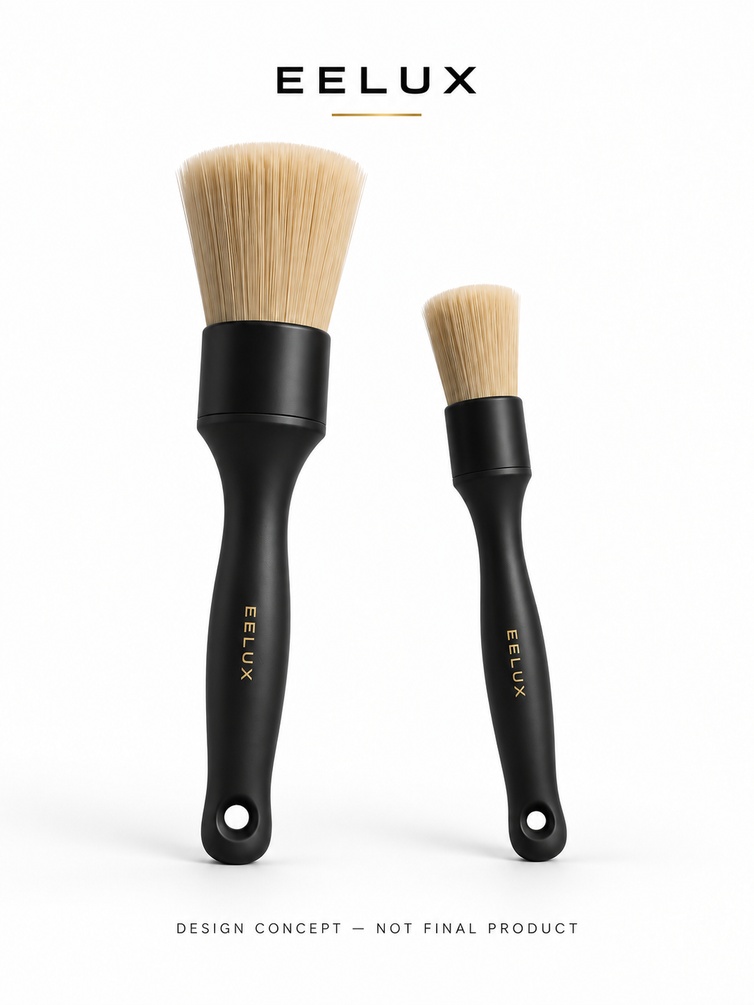 EELUX proposed detailing brush set, two brush sizes. Design concept, not a final manufactured product.