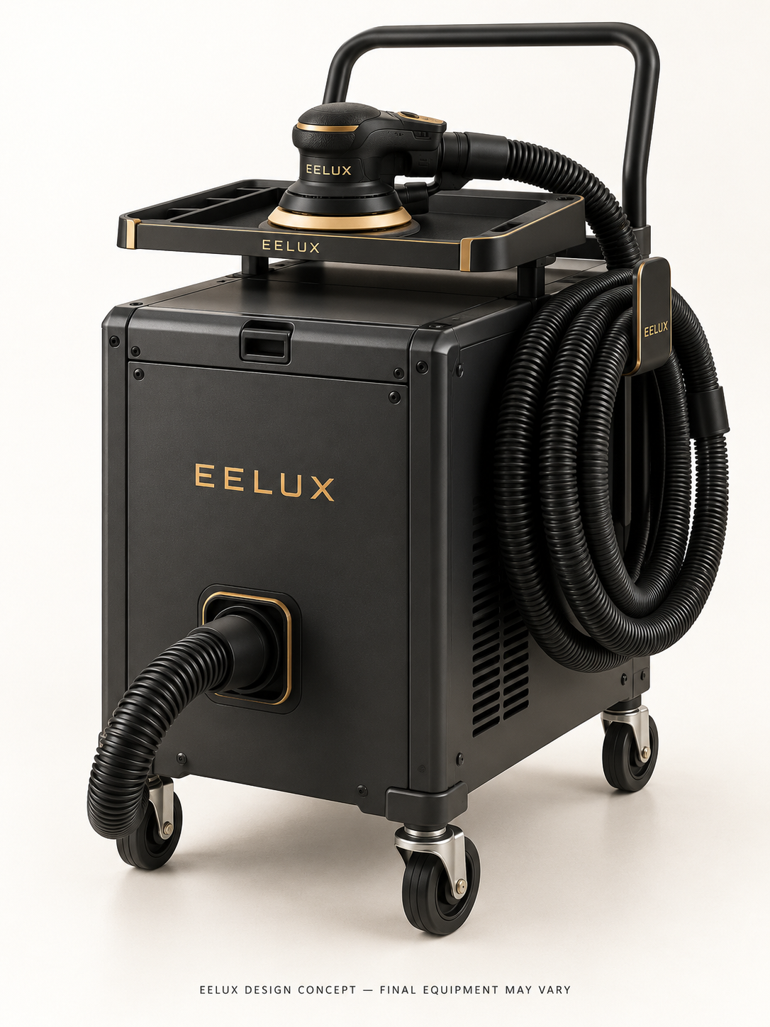 EELUX mobile sanding dust extraction workstation design concept 1. AI-generated rendering; final equipment appearance and specification to be agreed.